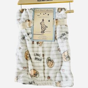 Pooh Bear Collection White Striped Love Pooh Baby Blanket 30x40”